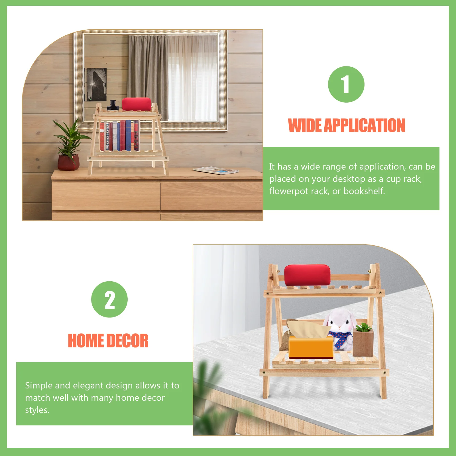 

Desktop Wooden Shelf Work Countertop Bookshelf Storage Rack Unique Khaki Shelving