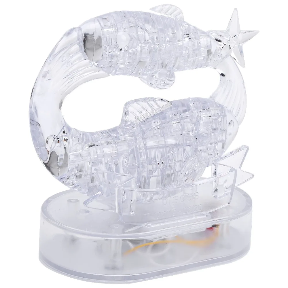 Pisces Crystal Puzzle Jigsaw With LED Light DIY Assembly DIY Crystal Puzzle Three-Dimensional Glow in The Dark LED Light Puzzle