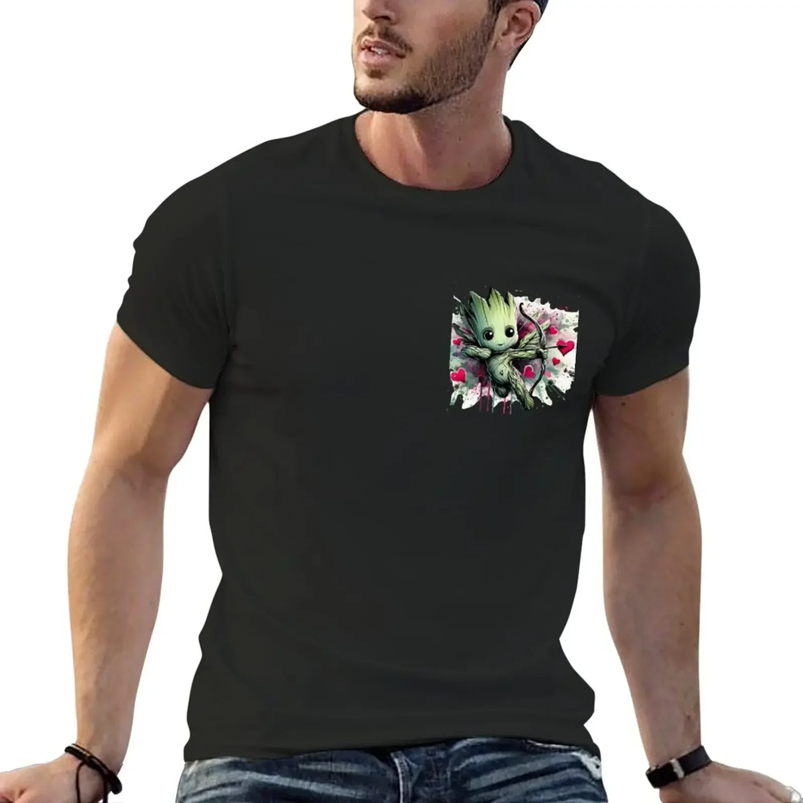 Cute Valentine Groot Cupid Shooting Hearts Graphic T-Shirt oversized Aesthetic clothing designer shirts sublime clothes for men