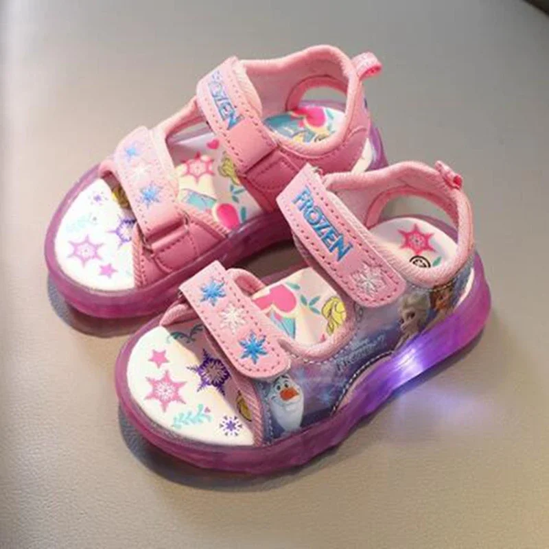 

Baby Kids Girls Summer Sandals Cartoon Frozen Led Light Princess Shoes Baby Sport Running Casual Children Beach Shoes Slippers