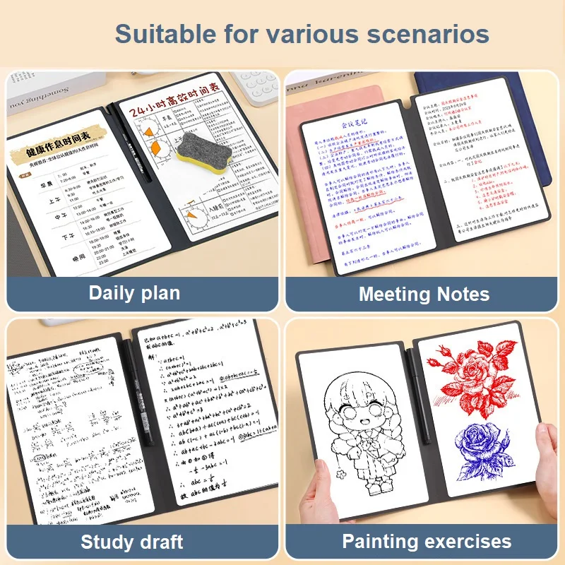 طقم سبورة بيضاء قابلة لإعادة الاستخدام مع قلم أبيض ، قماش مسح ، وسادة مذكرات جلدية ، مخطط أسبوعي ، محمول ، أنيق ، مكتب ، 1