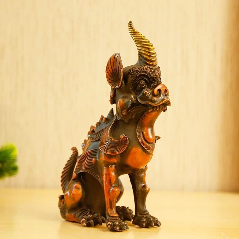 Copper Unicorn Ornaments Placed At Outdoor Intersections And Wall Corners, A Pair Of Auspicious Beasts For The Living Room Entra