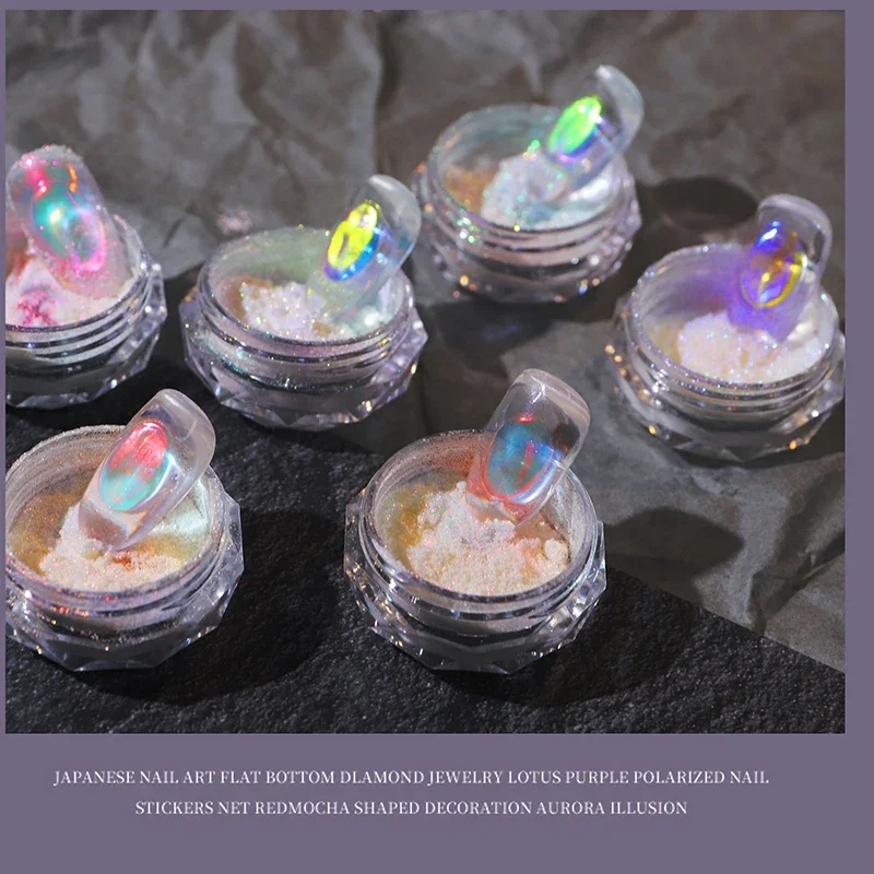 Aurora Nail Glitter Powder Ice Transparent Muscle Multicolor Rainbow UV Gel Pigment Chrome Nail Art Decoration