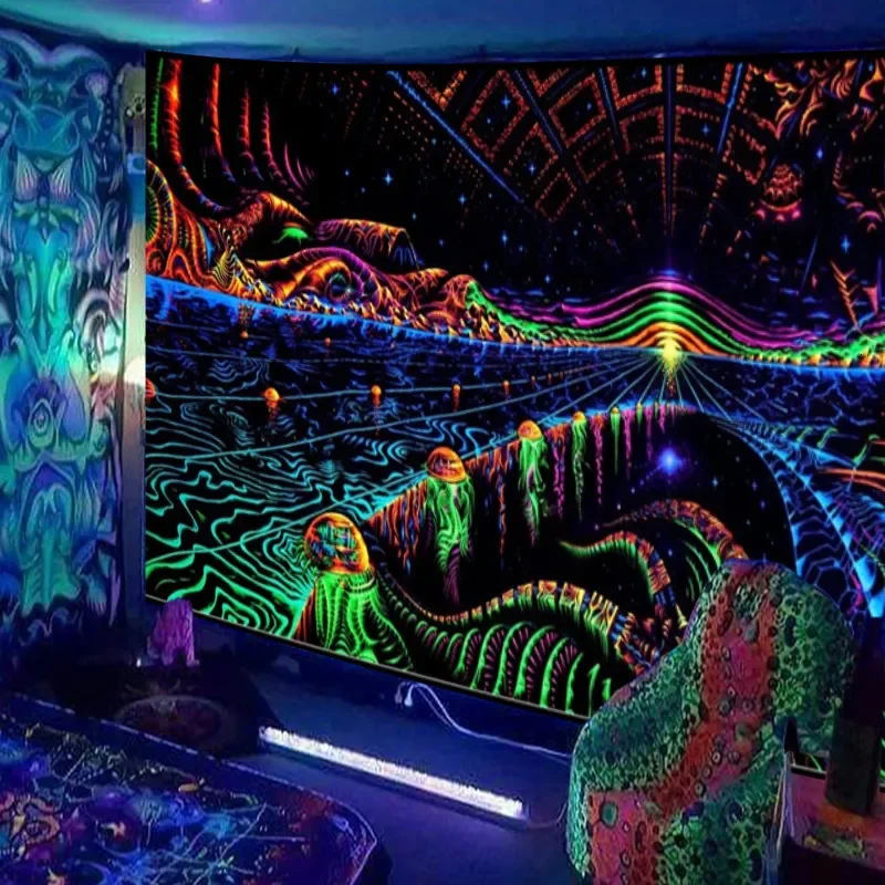 Tapestries escent Tapestry European and American Black Light Hanging Cloth Poster Home Decoration Background Psychedelic Trippy