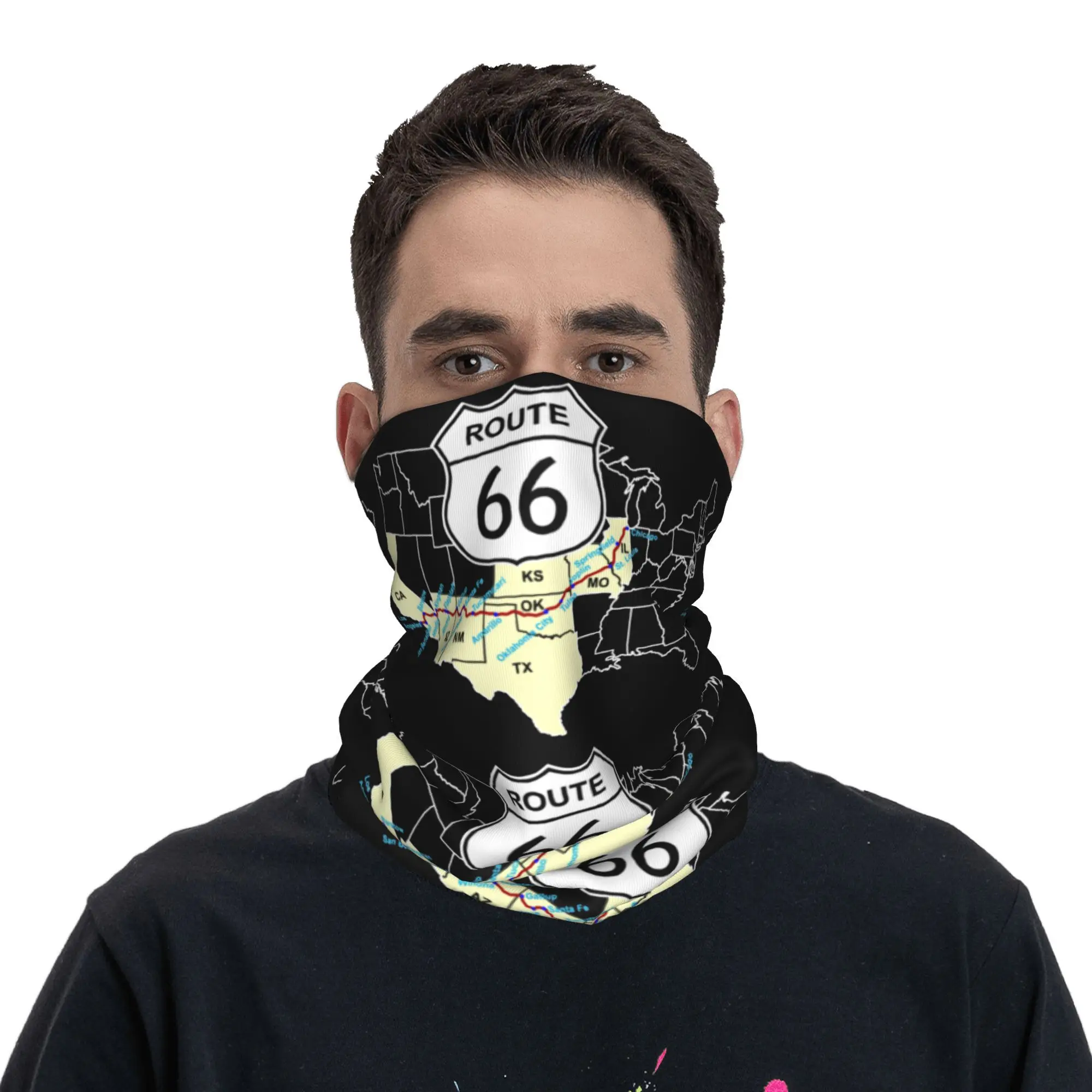Route 66 Bandana Ghetta per il collo Stampata Madre Strada Americana Retro Oldschool Wrap Sciarpa Calda Sciarpa da ciclismo Escursionismo per Uomo Donna
