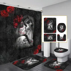 Rose Valentine's Day Skull Digital Printing Waterproof Polyester Bathroom Partition Shower Curtain Four-piece Set