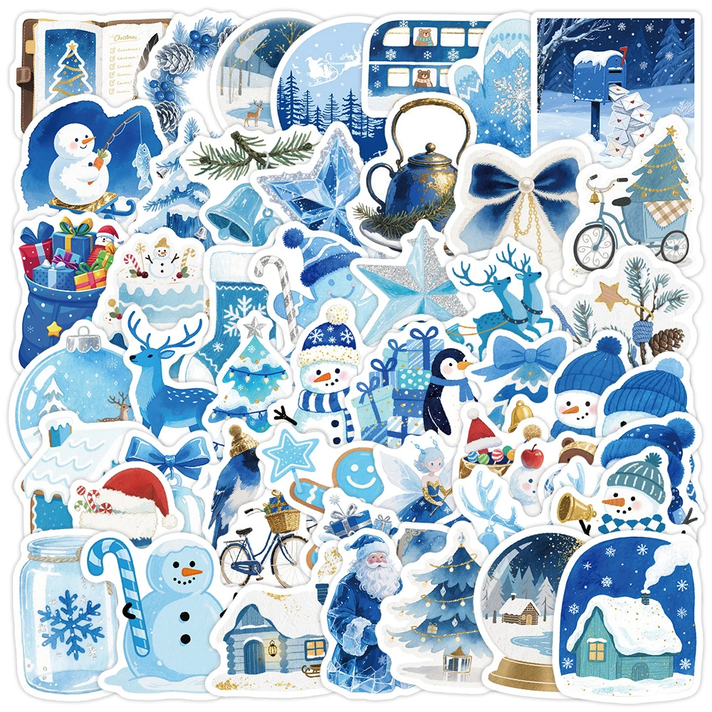 

10/30/50pcs Cartoon Blue Ice Snow Christmas Stickers Cute Snowman Graffiti Sticker DIY Scrapbook Laptop Phone Guitar Decals Gift