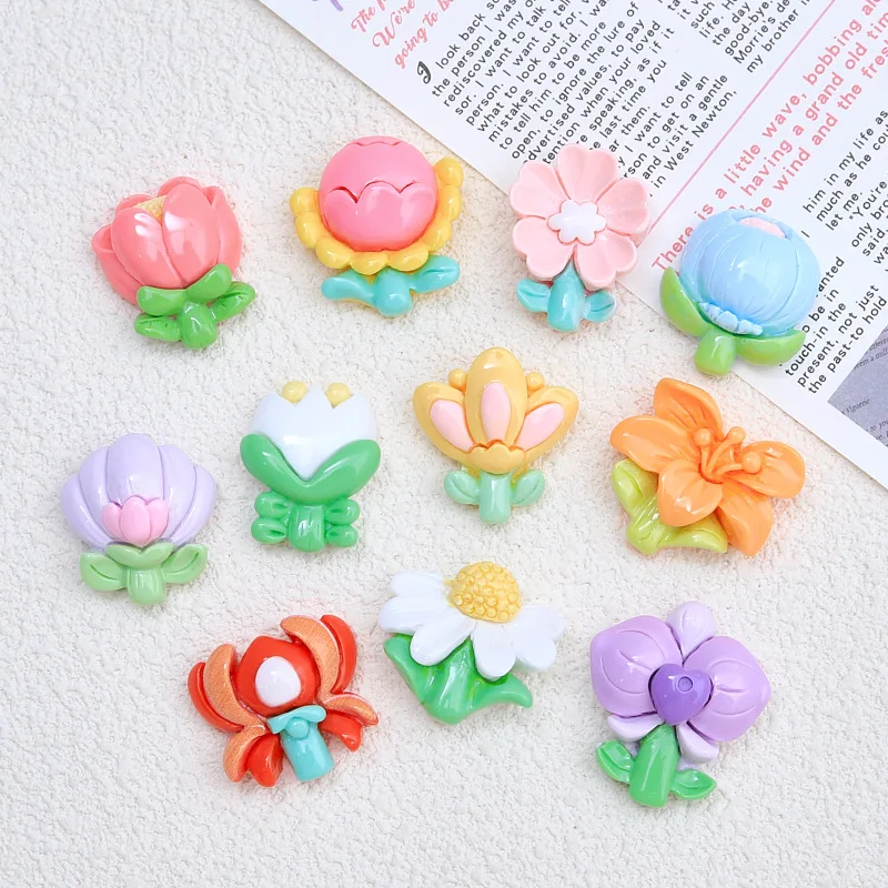 

100pcs Simulation Resin Flatback Flower Series Cabochon Kawaii DIY Scrapbook Hair Bows Center Accessories