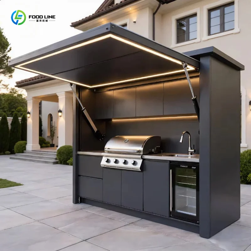 Customized Eco Friendly Modular Outdoor Kitchen Island Stainless Steel With BBQ Grill Waterproof Basket Storage Set