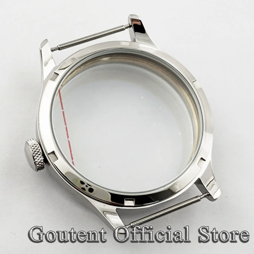 Goutent 44mm Silver Steel Watch Case Fit ETA 6497/6498 Seagull ST3600/3620 Movement Watch Accessories