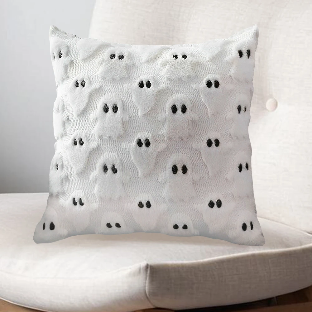 Halloween Ghost Pillow Cover Plush Ghost Pillowcase 18x18 Inch Couch Cushion Case Cute Spooky Throw Pillow Cover for Sofa Couch