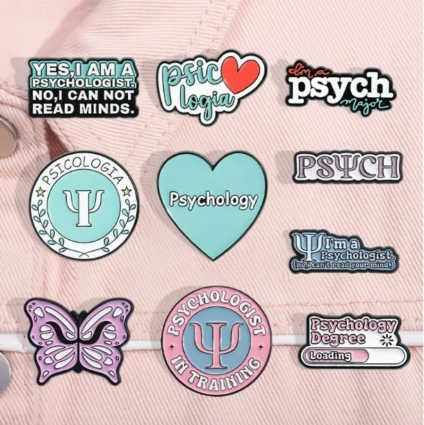 5pcs Psychology-Themed Enamel Pins - Cute Cartoon Alloy Brooches with Humorous Quotes & Symbols - Vibrant Color Enamel Badges