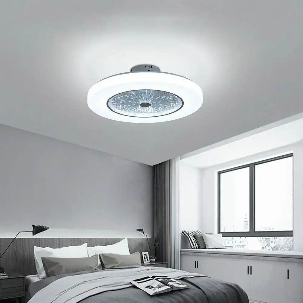 

New 23 Inch Bladeless Ceiling Fan Light W/ Remote Control Dimmable Chandelier Led Lamp for Home