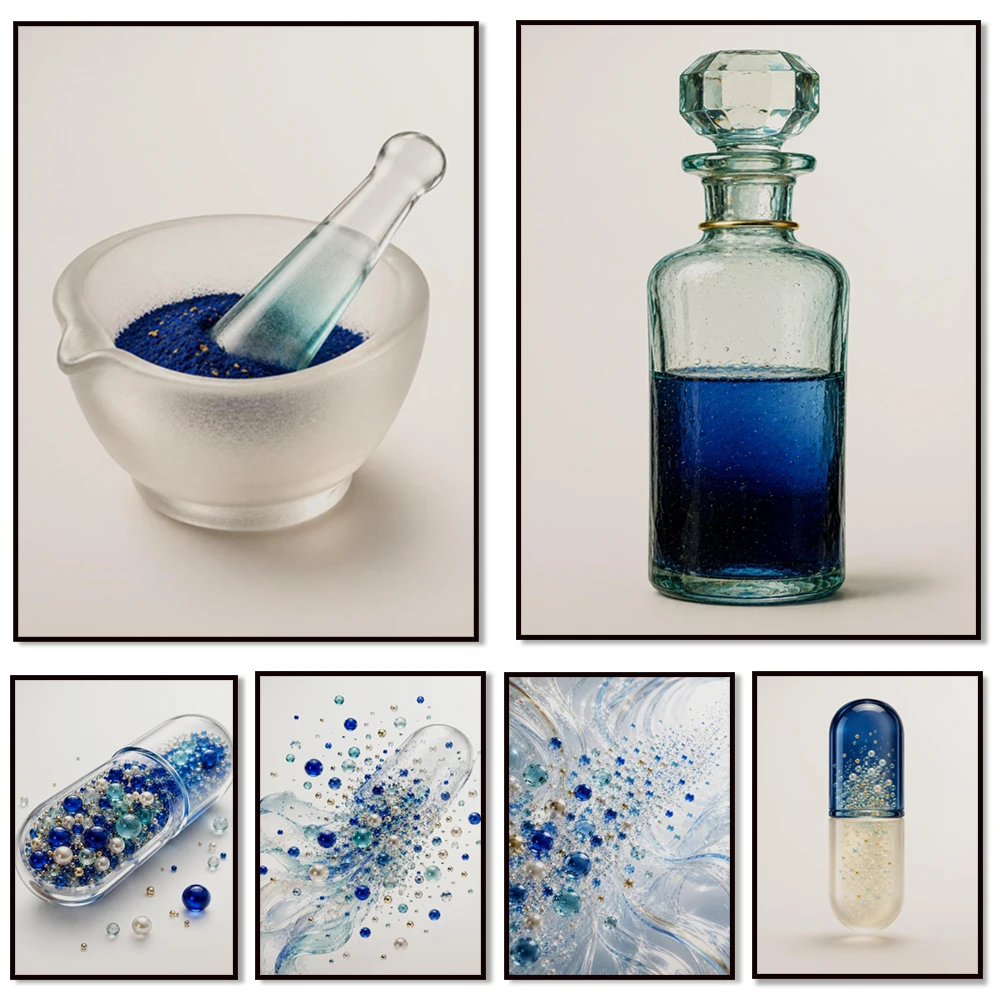 Pharmaceutical art, mortar and pestle, drug molecules, molecular biology/biochemistry, pharmacist decorative canvas posters