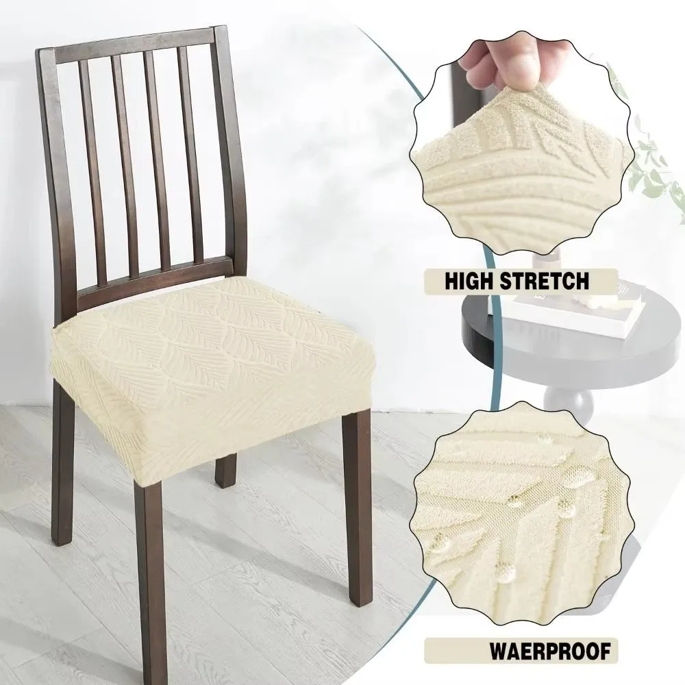 New Stretch Fit Chair Seat Covers Waterproof Washable Chair Slipcovers Anti-Slip Leaf Pattern Dining Chair Covers Kitchen Use