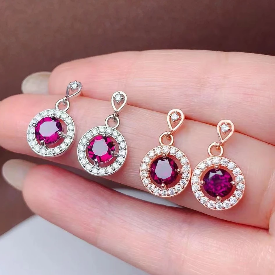 Pure Garnet Drop Earrings 6mm VVS Grade Natural Garnet Earrings 925 Silver Gemstone Jewelry with Gold Plated