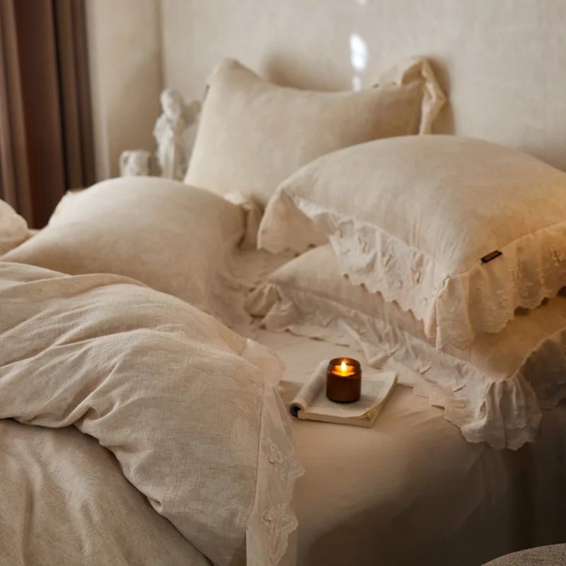 Surprise Silent Wind Soft Cotton and Linen Four-piece Skin-friendly Lace Quilt Cover Soft Waxy Breathable Durable