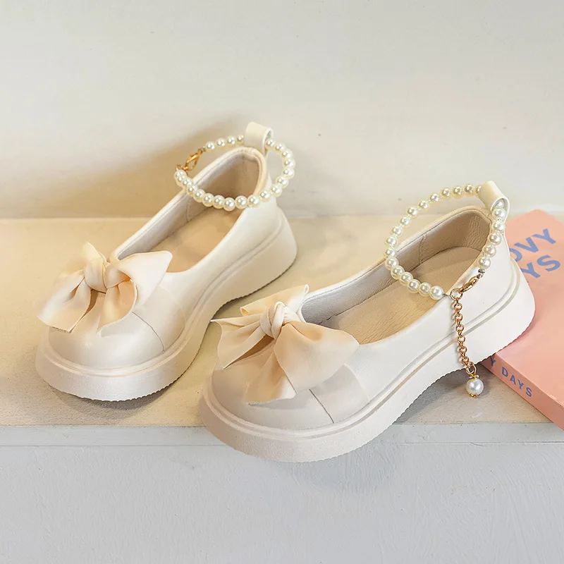 Children Girls Leather White Princess Retro Flat Kids Dress Student Show Dance Single Shoes Toddler Shoes Baby Casual Mary Janes