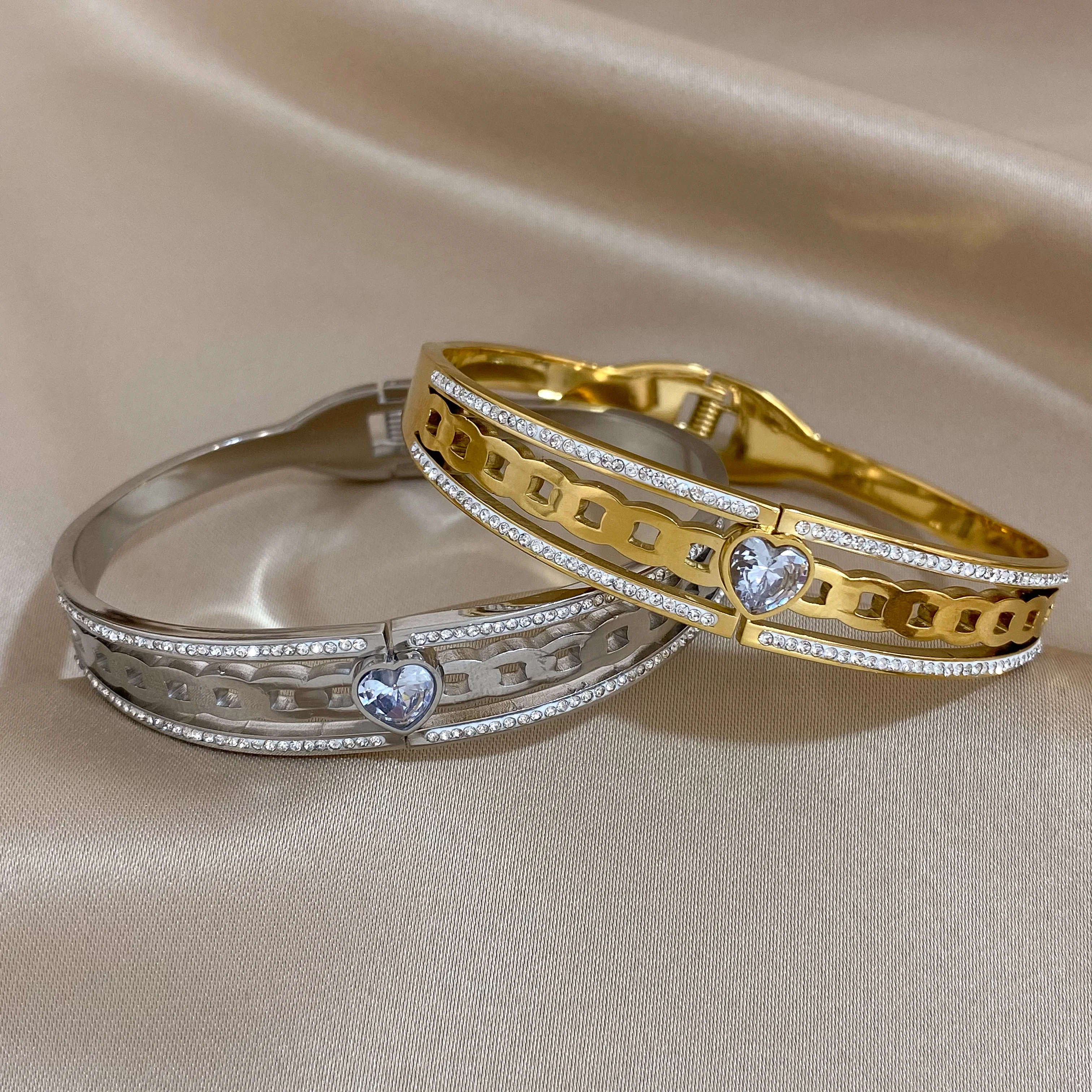 Image 6: Flashbuy Simple Chic multicolore strass Zircon acier inoxydable Bracelets pour femme nouveau charme étanche bijoux cadeau