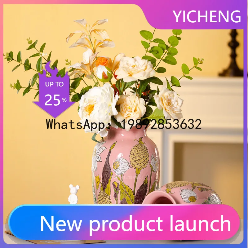 

Ceramic chinoiserie ceramic vase blue and white porcelain living room entrance flower arrangerdesktop peony flower vase ornament