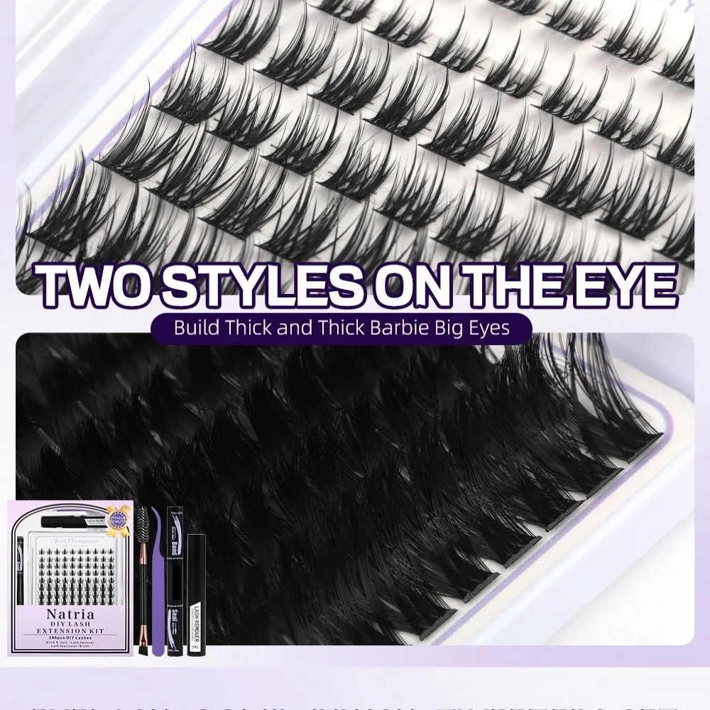 8-18mm Length False Eyelashes Bond and Seal Natural Look 3D Faux Mink Lash Cluster Design Wispy Style DIY Lash Extension Kit