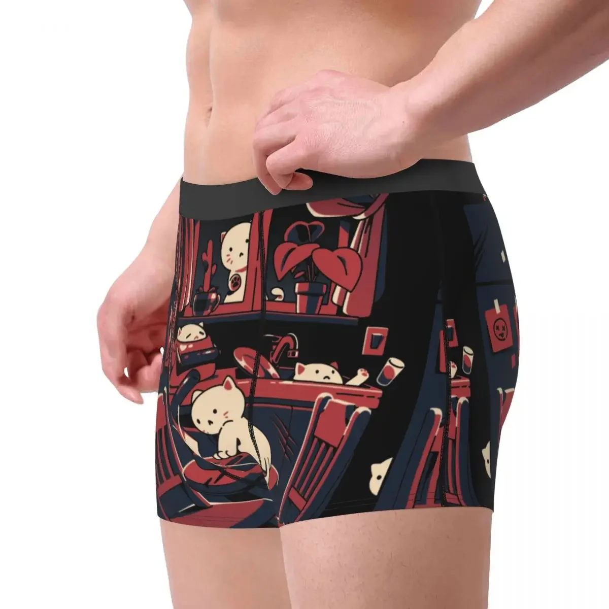 Man Haunted By Cats Underwear  Mansion Horror Halloween Spooky Scary Boxer Shorts Panties Male Mid Waist Underpants