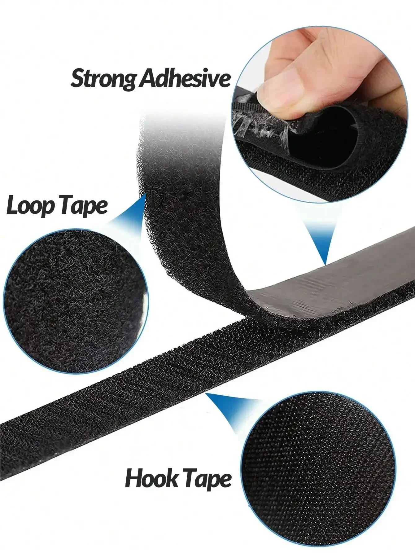 شريط لاصق قوي ذاتي اللصق بخطاف وحلقة لاصق مزدوج الجانب مع شريط لاصق ملصق لاصق فيلكرو