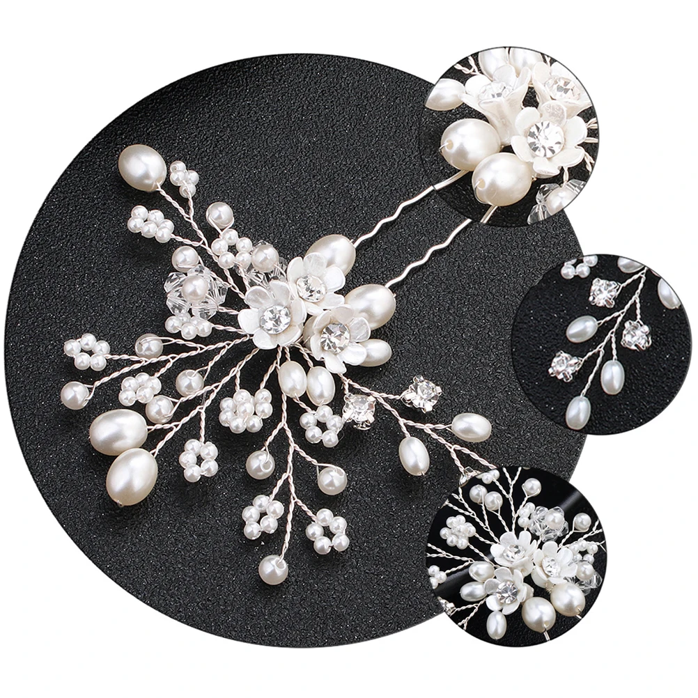 

1pc Handmade Pearl Rhinestone Hair Pin Bride Wedding Headdress For Women U-Shaped Hairpin Lightweight