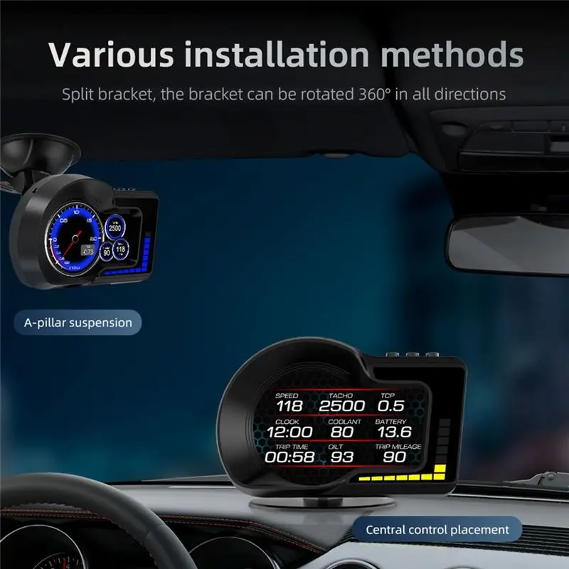 F15 Car Hud Heads Up Flat Screen Display Car Obd Lcd Inspection Dashboard Speedometer Display Parts Accessories