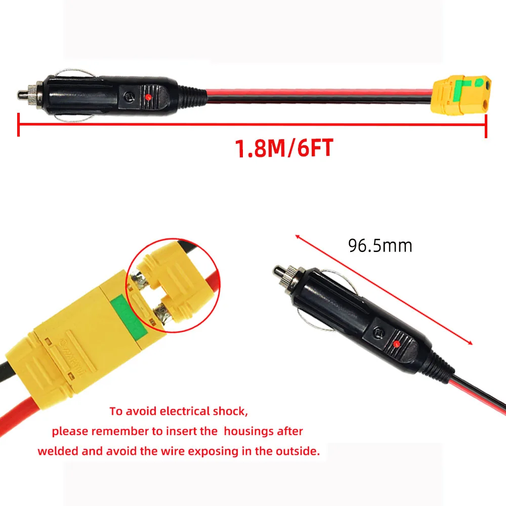 Cigar Plug Extension Cable with XT90S Male Connector 14AWG 6FT XT90 Adpter Cable Compatible with Solar Panel RV Power Station