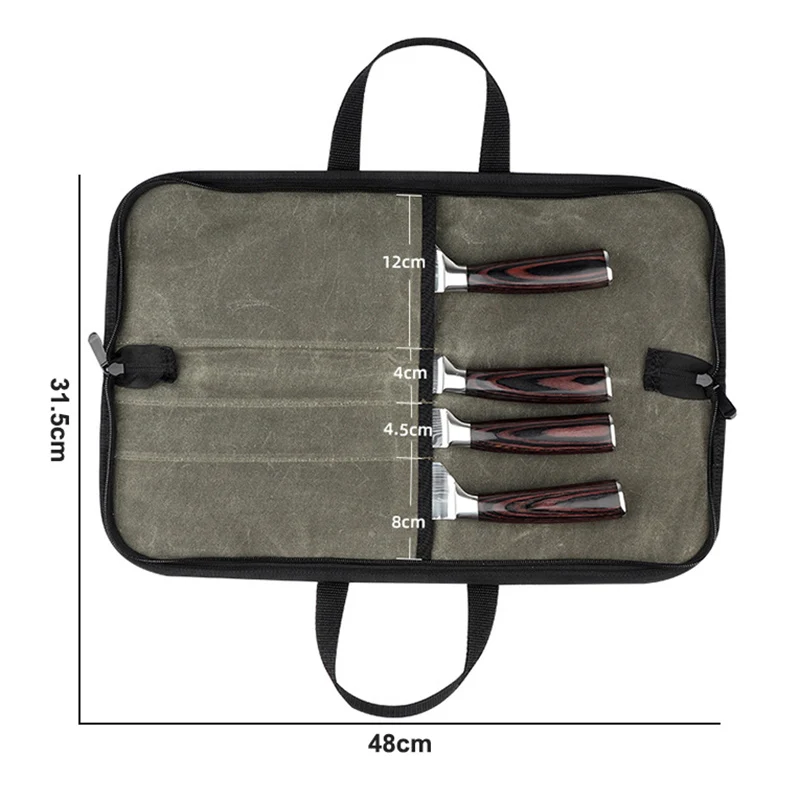 Portable Chef Knife Bag Canvas Durable Kitchen Slicing Santoku Roll Carry Case Japanese Utility Cutter Storage Pockets Organizer