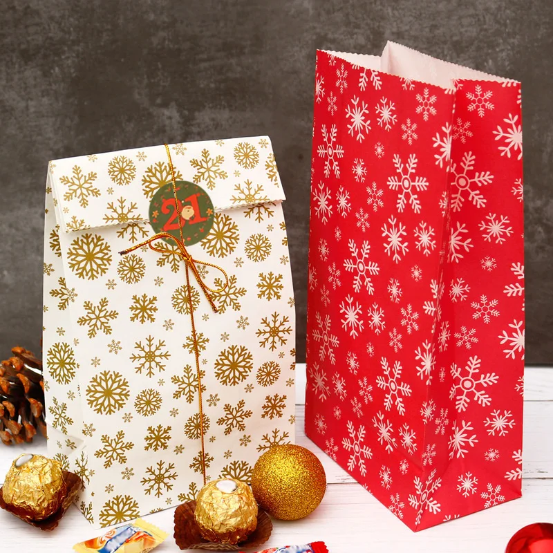 24 Sets Weihnachts-Geschenktüten aus Papier mit Aufklebern, Weihnachtsmann, Weihnachtsparty-Geschenktüten, Adventskalender, Leckerli-Tasche, Neujahrsparty-Zubehör – Detail 10