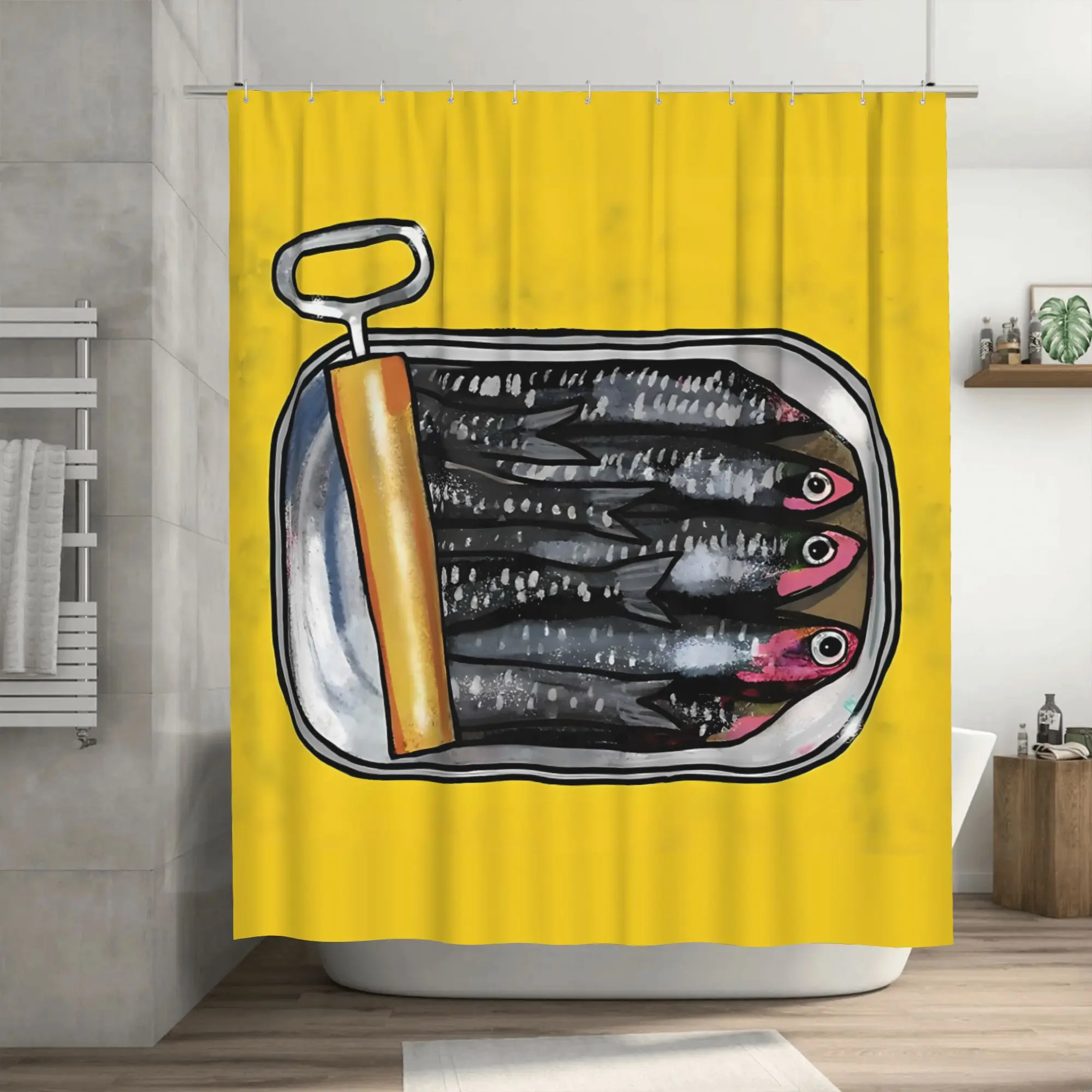 

Pop Art Canned Sardines Illustration Shower Curtain 1pc with 12 Hooks for Bathroom Home Decor Polyester 70.8x70.8 Inch