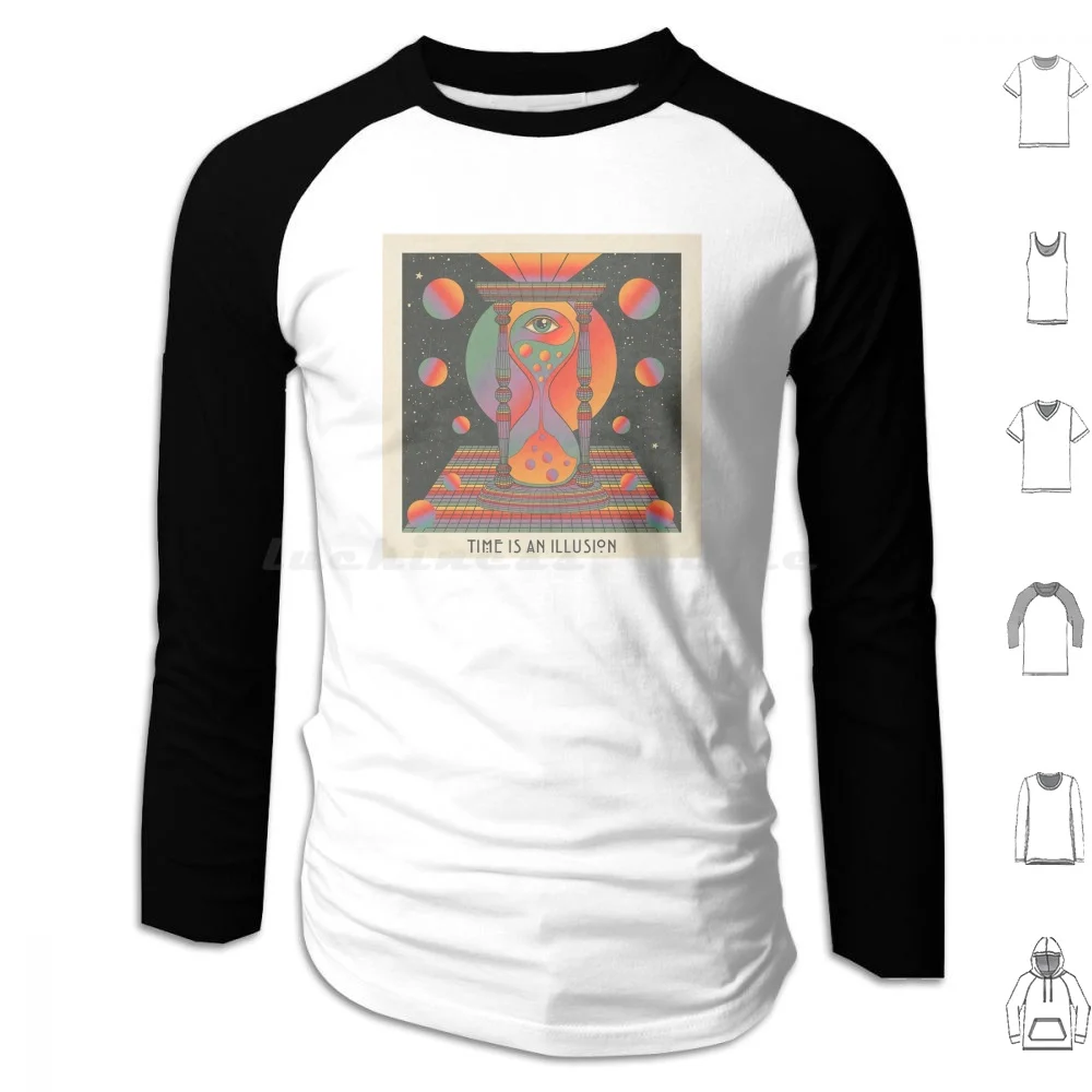 Time Is An Illusion Hoodie cotton Long Sleeve Classic Meditation Quote Psychedelic Boho Retro Vintage Exhibition