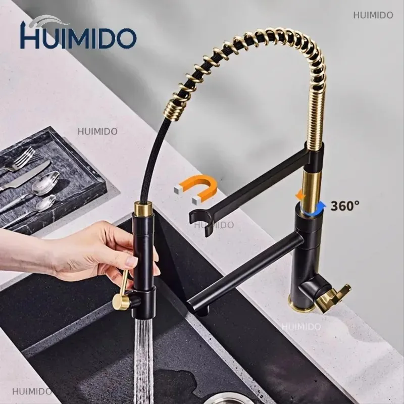 Brushed Gold Island Kitchen Faucet Brass High Arc Tall Spout Pull Down Sprayer Deck Mount 1Hole Classic Style Vintage Sink Mixer