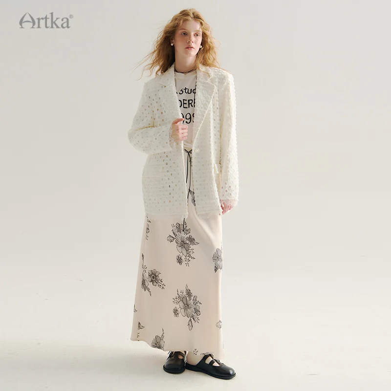 ARTKA 2024 Early Autumn New Women Skirt Fashion Designer Flower Print Long Skirt Elastic High Waist Straight Skirts QA92540Q