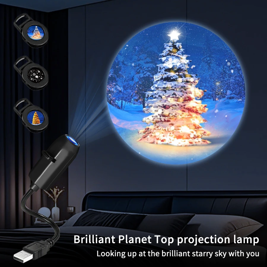 Planet/Halloween/Christmas Themed USB Plug Projection Light Replaceable Light Strip Indoor Ceiling Decoration Projection Light