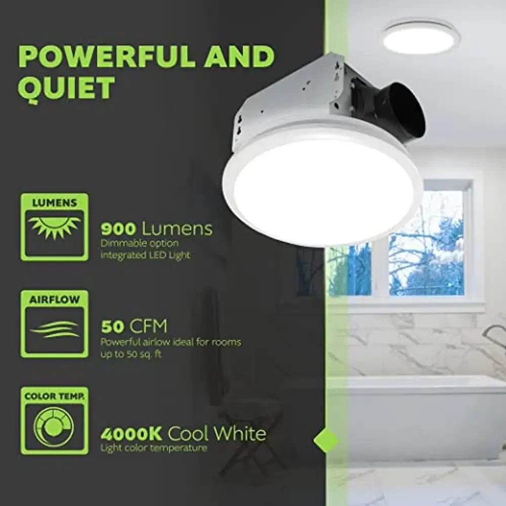 LED Badkamer Afzuigventilator 0,7 Zones 50 CFM Wit Stille ventilatie Corrosiebestendig Eenvoudig te installeren Modern design Huiswerk