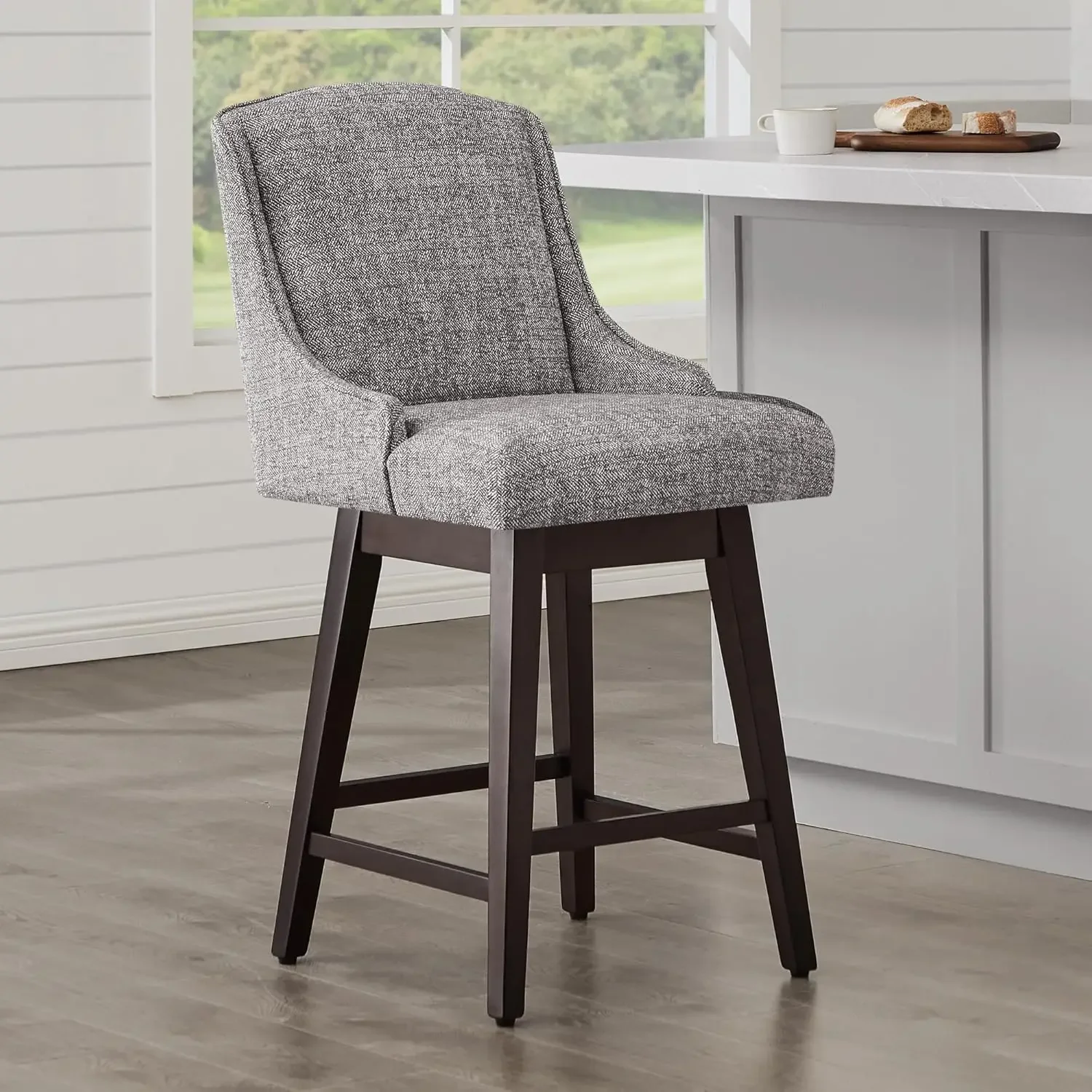 

Counter Height Swivel Barstools, FSC Certified Upholstered Fabric Bar Stools Set of 2, 26" Seat Height, Pebble Grey