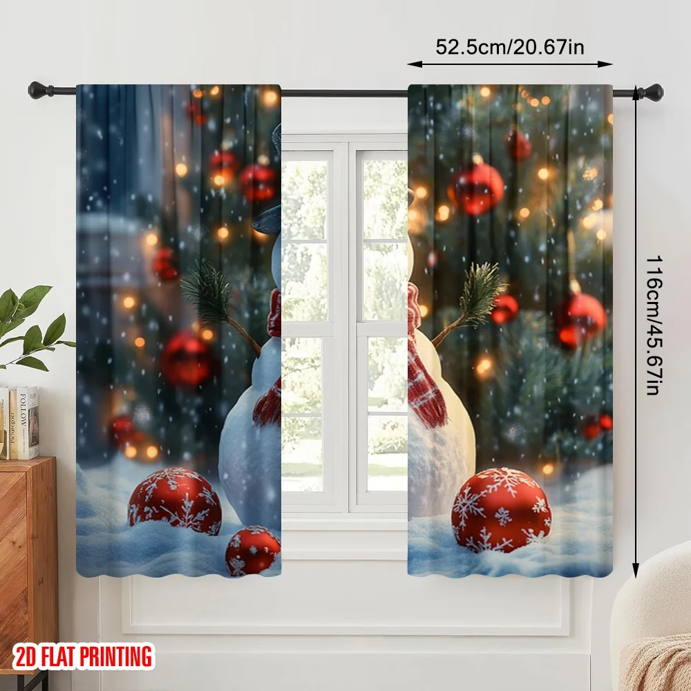 2pcs,2D plane printing Pattern Curtains Cute Snowman Christmas Tree_e Polyester Fabric (without rod) Home Decor Use for Living