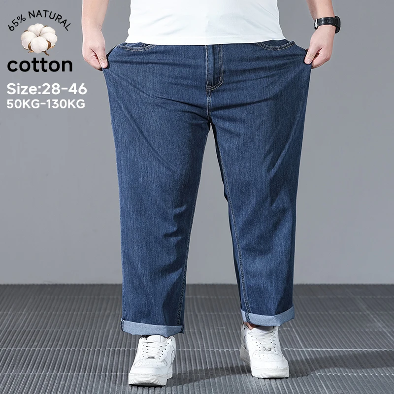 

Large-size Summer Stretch Men's Stretch Jeans Loose Straight Casual Denim Pants Trousers Fat Plus Size 28-40 42 44 46 130KG
