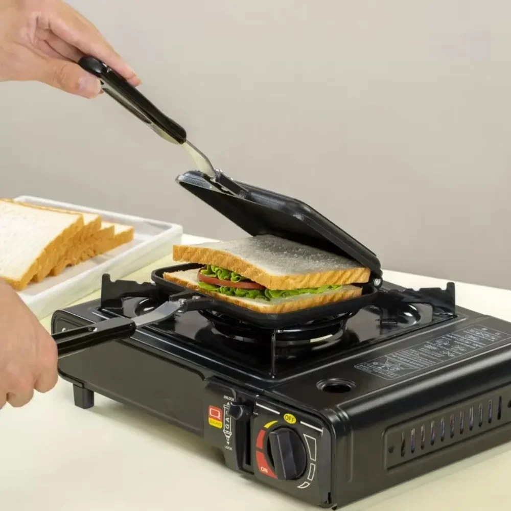 HLH Durable Non-Stick Sandwich Maker Aluminum Alloy Double-Sided Toast Frying Pan Detachable Omelette Pan Barbecue