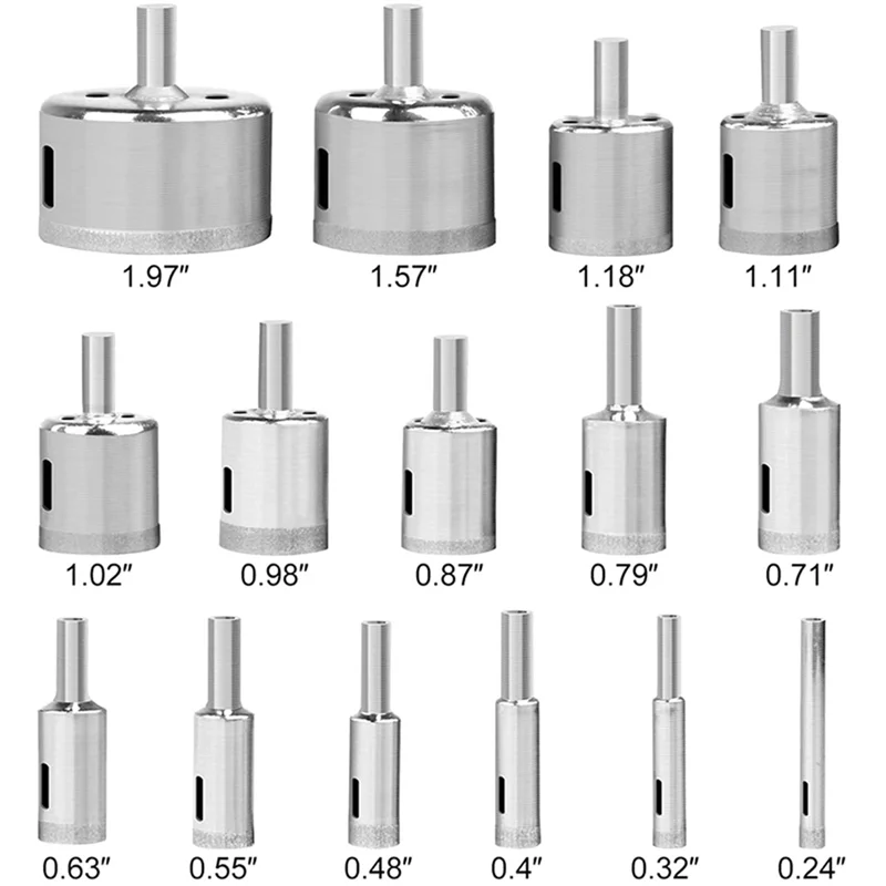 AB15-15Pcs Diamond Coated Hole Saw Drill Bits Tile, Marble, Glass,  Drill Bit Set 6-50Mm