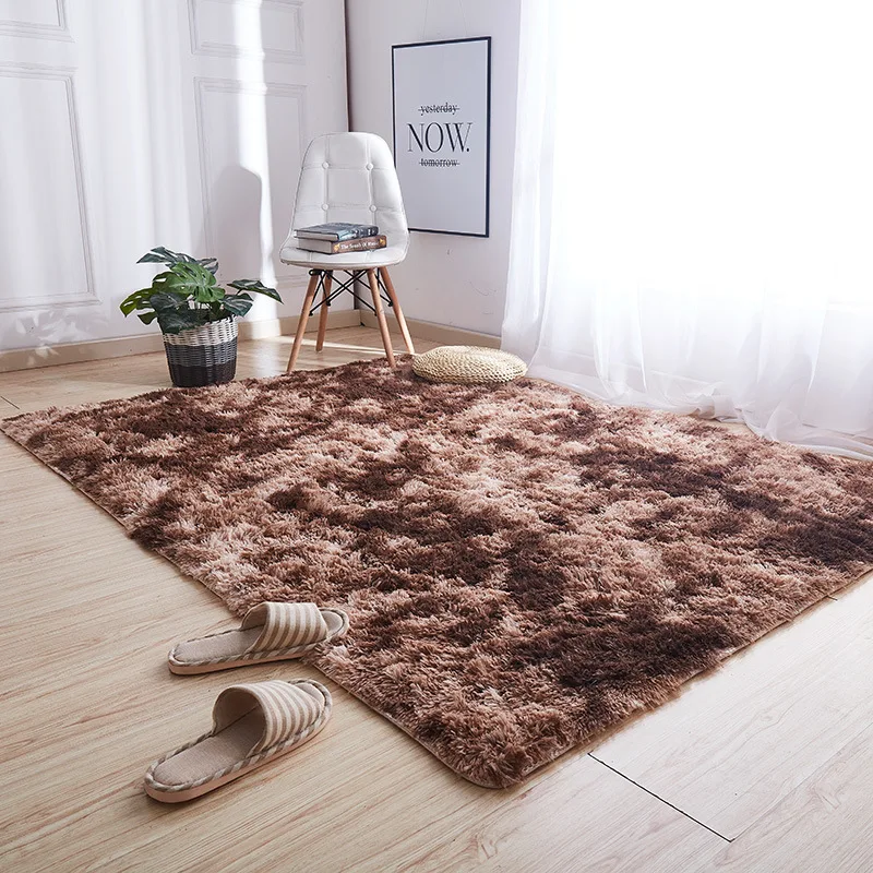 

Pure Color Silk Wool Carpet Tie-Dyed Gradient Mat Living Room Tea Table Mat Full Spread Non-Slip Long Wool Living Room Carpets