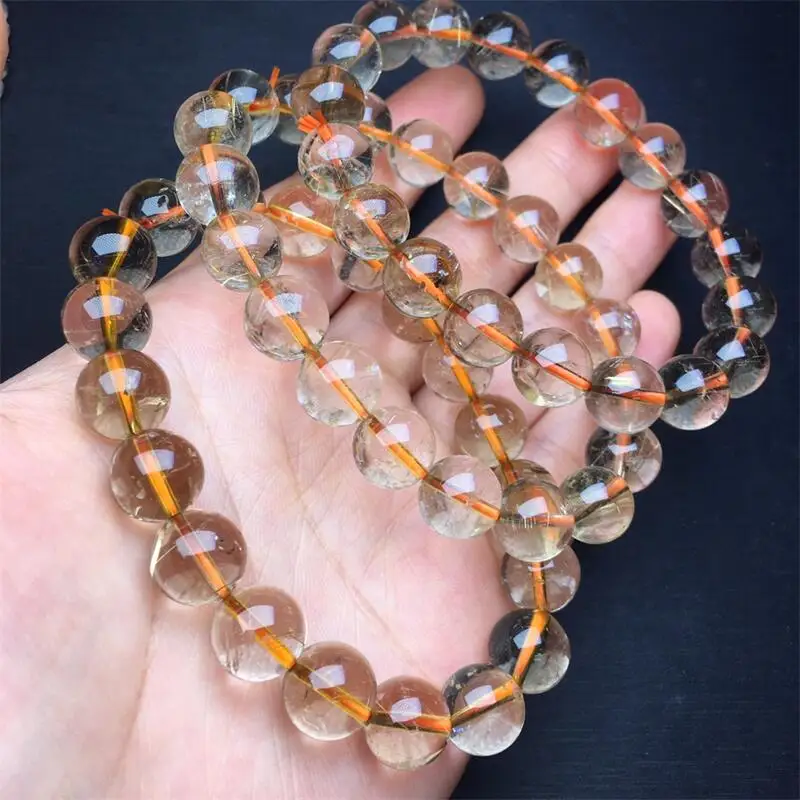 10MM Natural Golden Rutilated Quartz Bracelet healing Gemstone Round Beads Jewelry Couple Holiday Gift 1PCS