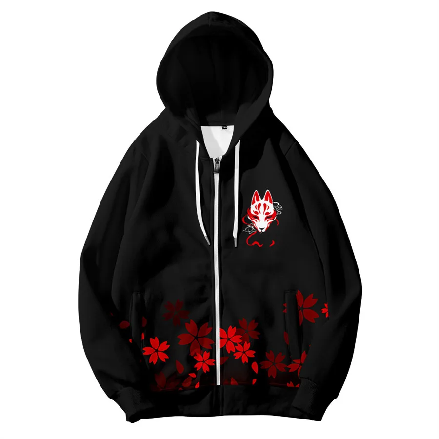 Harajuku Fox Print Hoodies Sweatshirt Autumn Winter Japanese Casual Oversized Hooded Hoodie Hip Hop Pullover Women Men Clothing