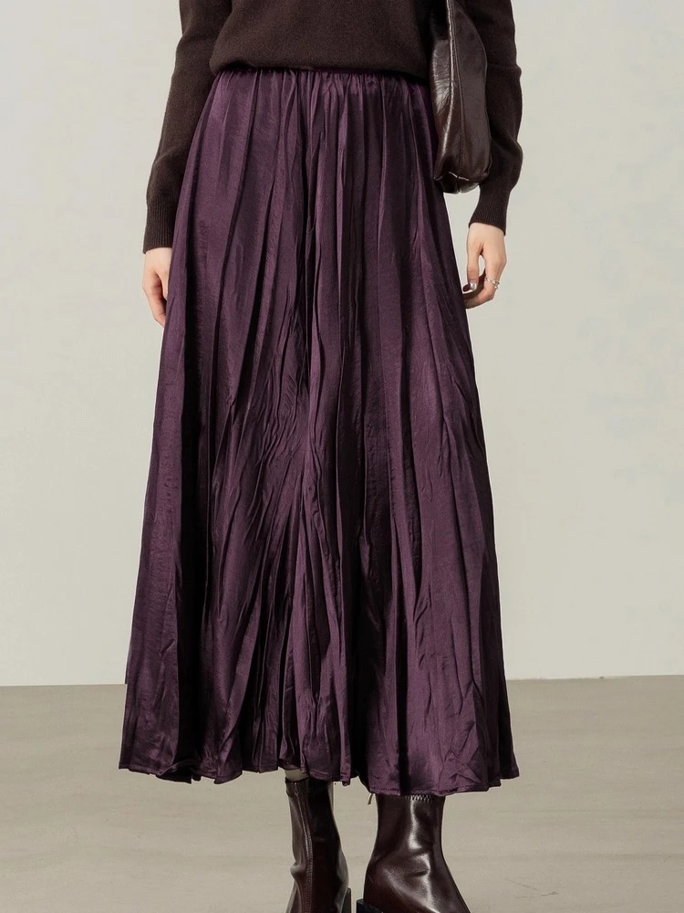 

SENTUBILA Women's A-Line Skirt 2025 Autumn Elastic High Waist Thick Warm Loose Elegant Commuting Mid-Length Skirt W54QB4034