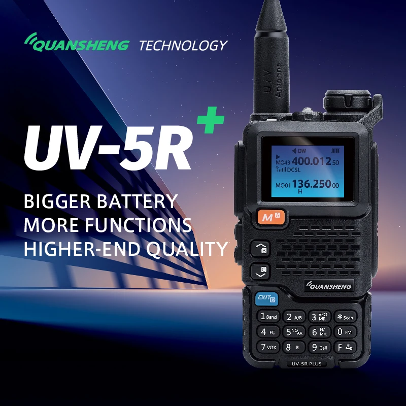 Quansheng-UV 5R Plus Portable Walkie Talkie, Two Way Radio Commutator, VHF Station, K5 Receiver, Ham Wireless Set, Long Range