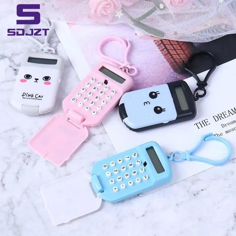 Portable Digit Calculator Kawaii Mini Calculator Pocket Display Cartoon Cute Creative Keychain Calculator Office Supplies