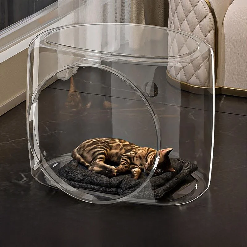 透明プラスチック製キャットハウス-室内用-大型スペース-毛がくっつかないツリーハウス-小型猫用-有名ペット用巣-組み立て式-家庭用
